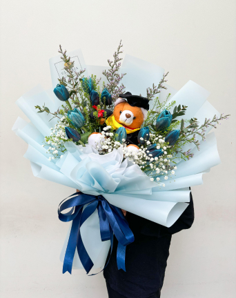 10 Tulip Biru + Doll